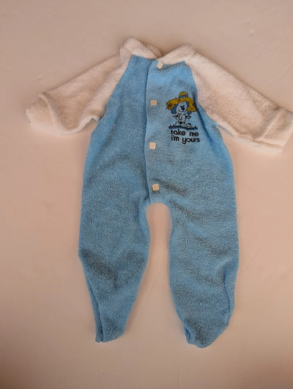 Vtg Baby Doll Blue Sleeper Terry Cloth